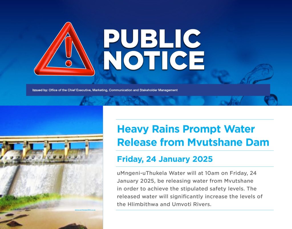 Media and Public Statement: Heavy Rains Prompt Water Release From Mvutshane Dam